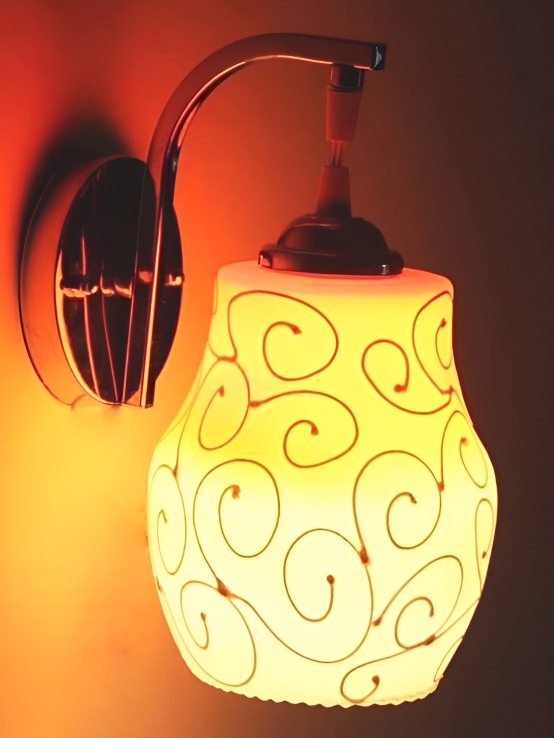 

1ST TIME Pink & Orange Printed Bell Shaped Glass Wall Lamp