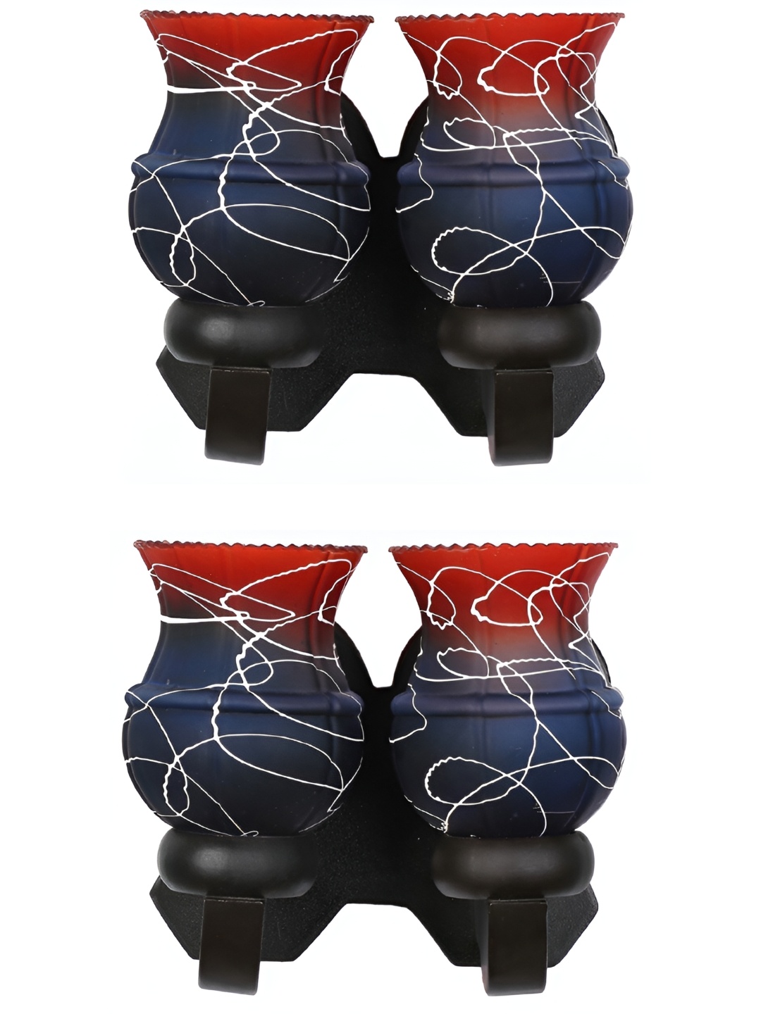 

1ST TIME Navy Blue & Red 2 Pieces Printed Abstract Shaped Glass Wall Lamps