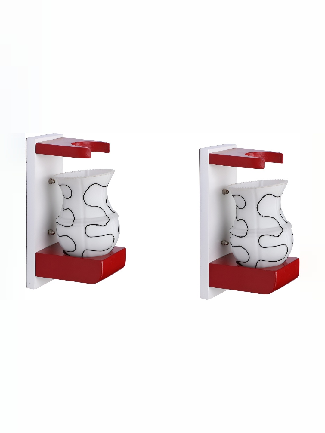 

1ST TIME White & Red 2 Pieces Printed Glass Contemporary Bell Shaped Wall Lamps