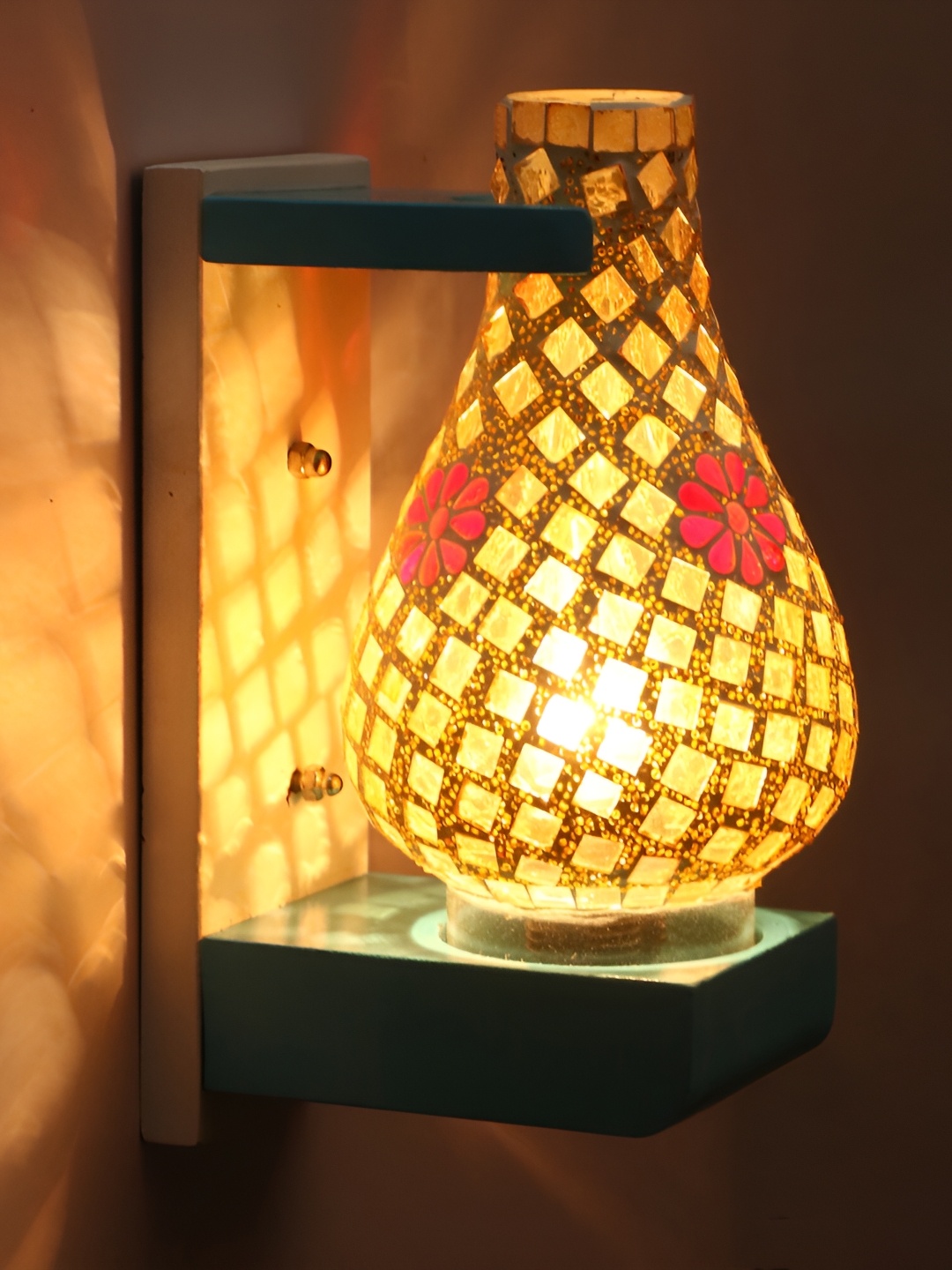 

1ST TIME White & Red Textured Glass Traditional Spherical Shaped Wall Lamp