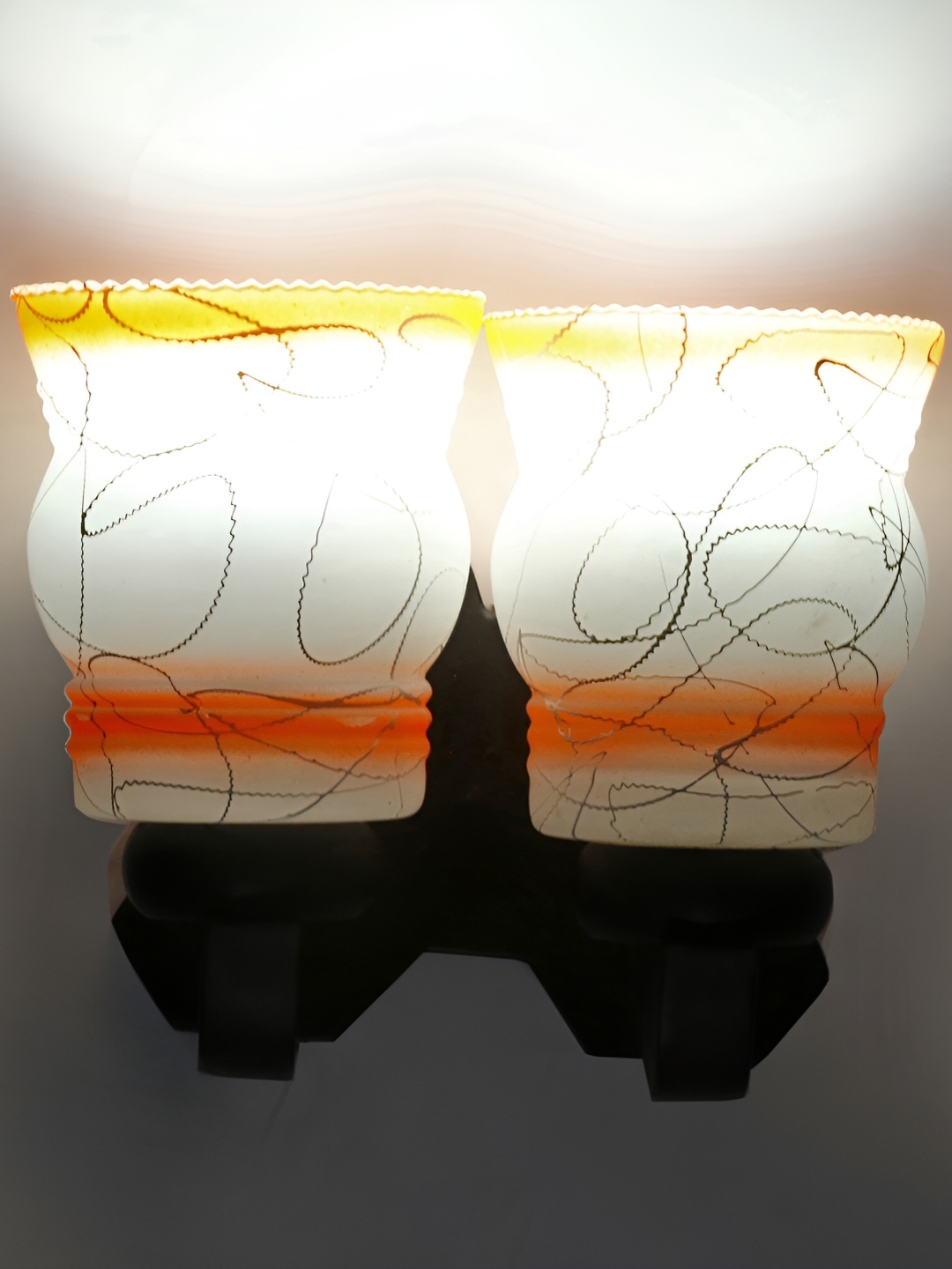

1ST TIME White & Orange 2 Pieces Printed Contemporary Glass Wall Lamps
