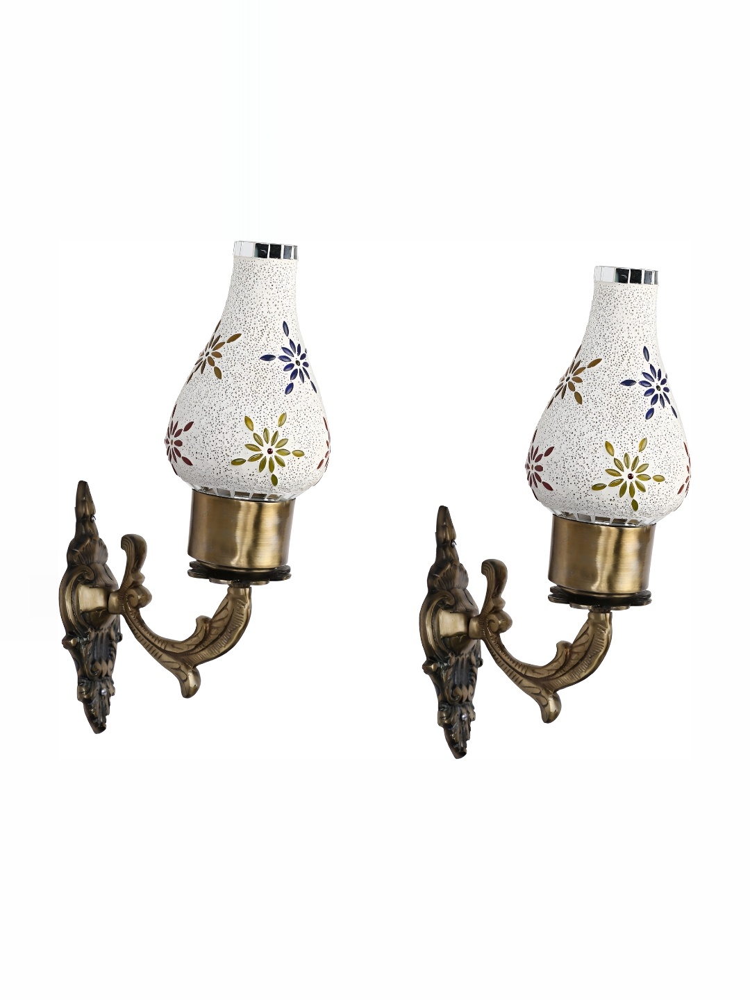 

1ST TIME Gold-Toned & White 2 Pcs Textured Glass Abstract Shaped Wall Lamps