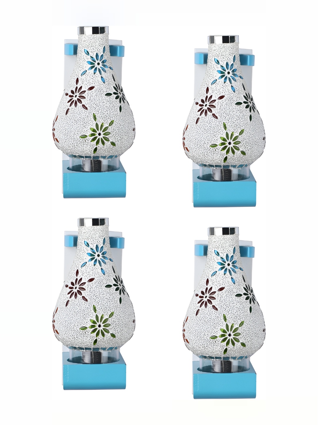 

1ST TIME White & Blue 4 Pieces Textured Glass Traditional Abstract Shaped Wall Lamp