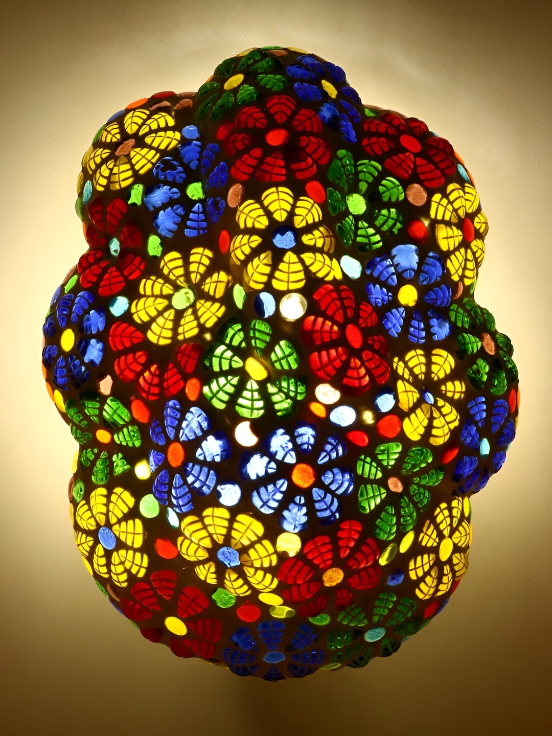 1ST TIME Blue & Red Printed Glass Traditional Spherical Shaped Wall Lamp