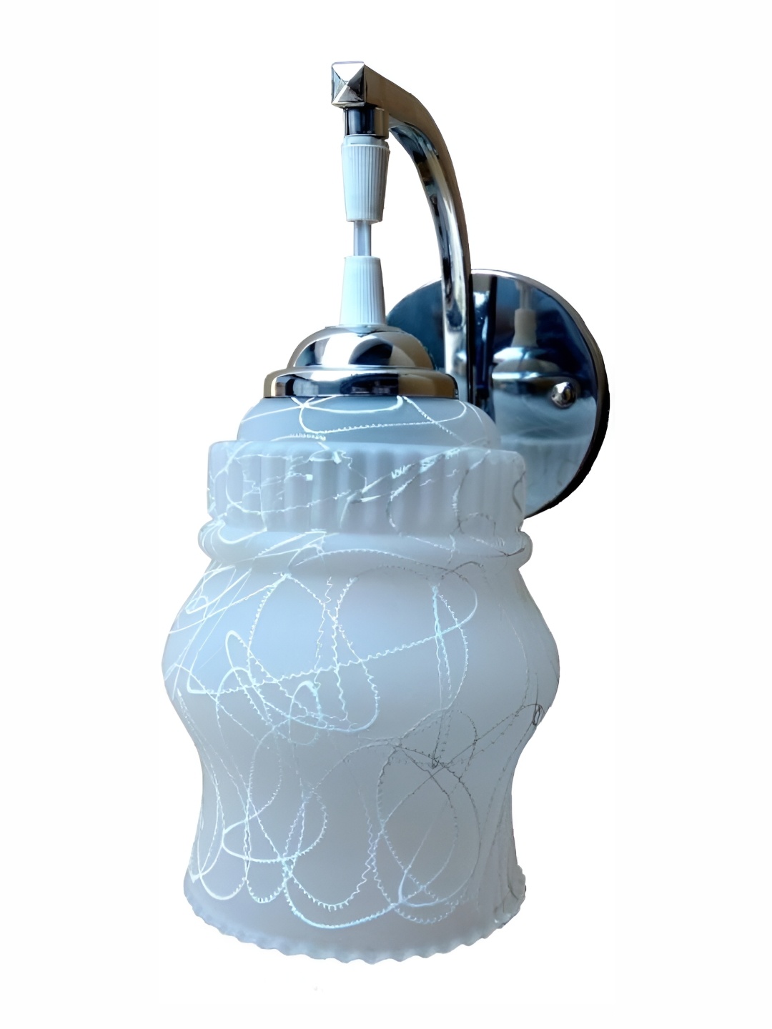 

1ST TIME White & Silver-Toned Printed Glass Bell Shaped Contemporary Wall Lamp