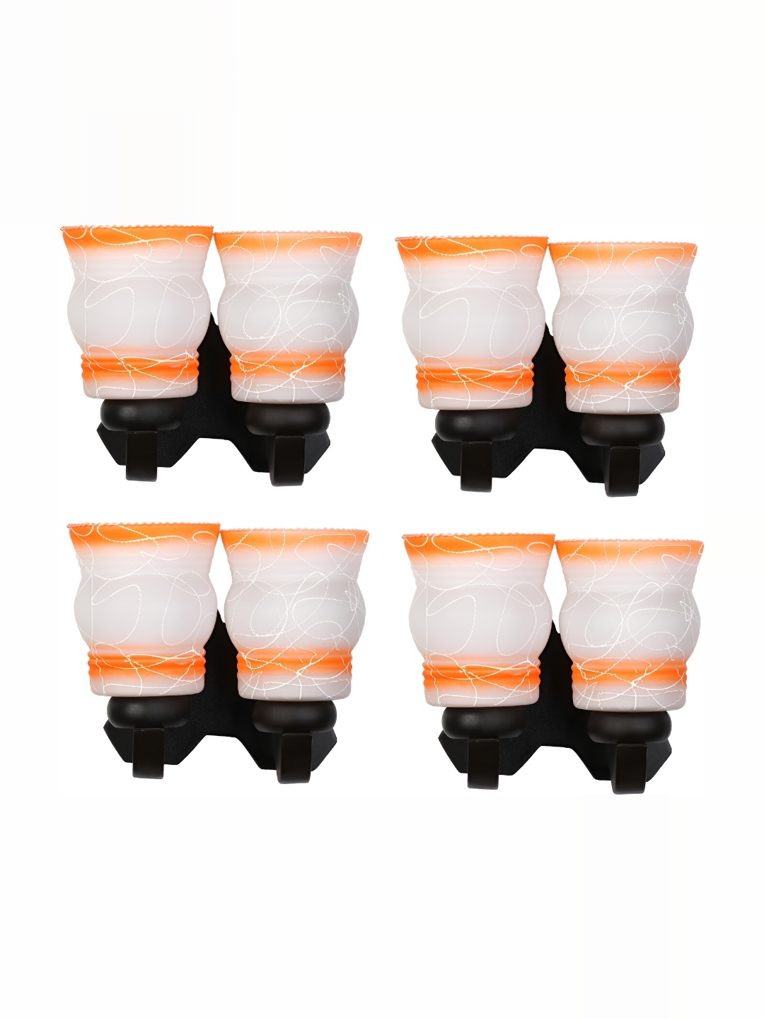 

1ST TIME White & Orange 4 Pieces Glass Contemporary Bell Shaped Wall Lamps