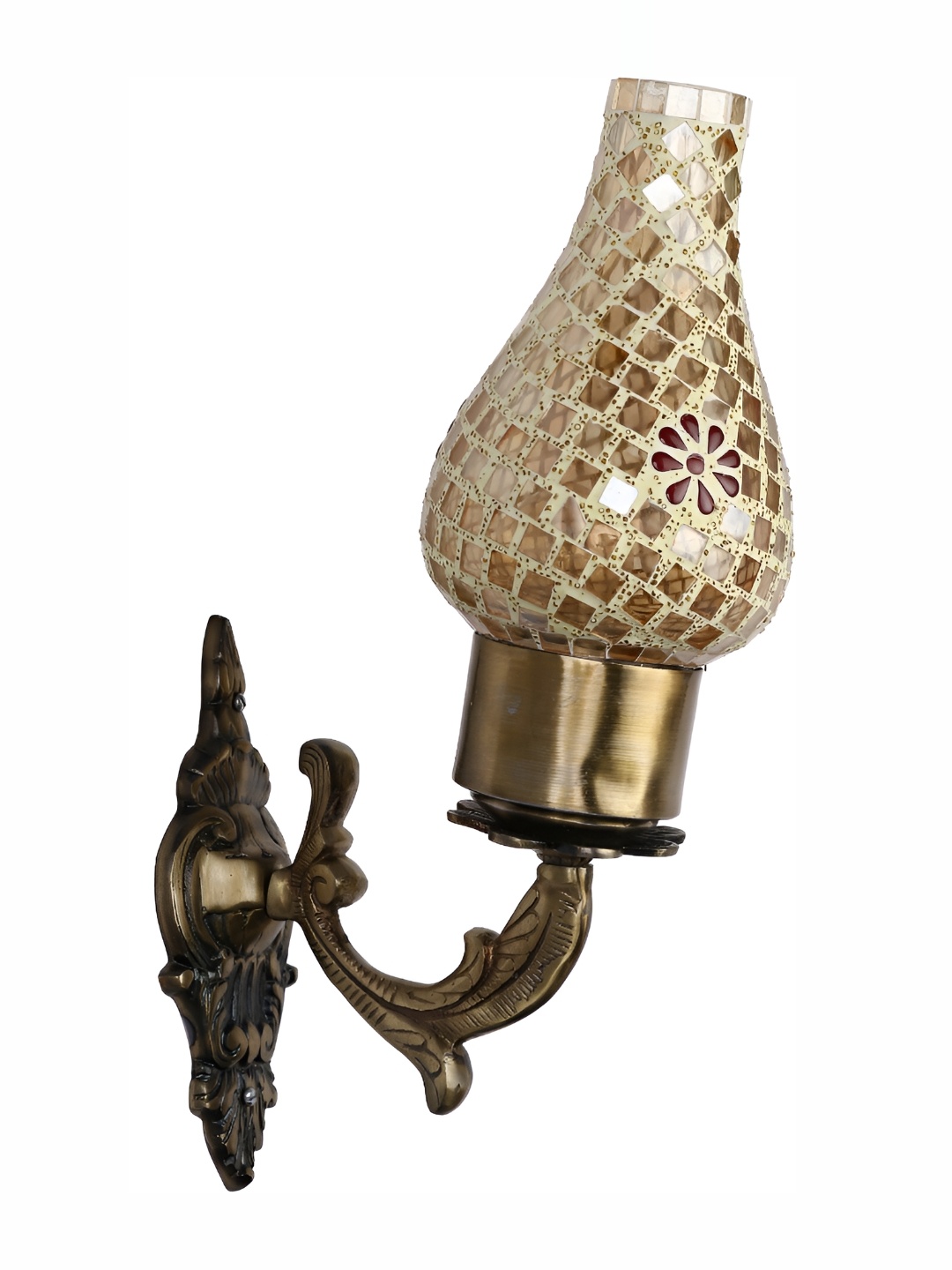 

1ST TIME Beige & Brown Printed Glass Traditional Bell Shaped Wall Lamp