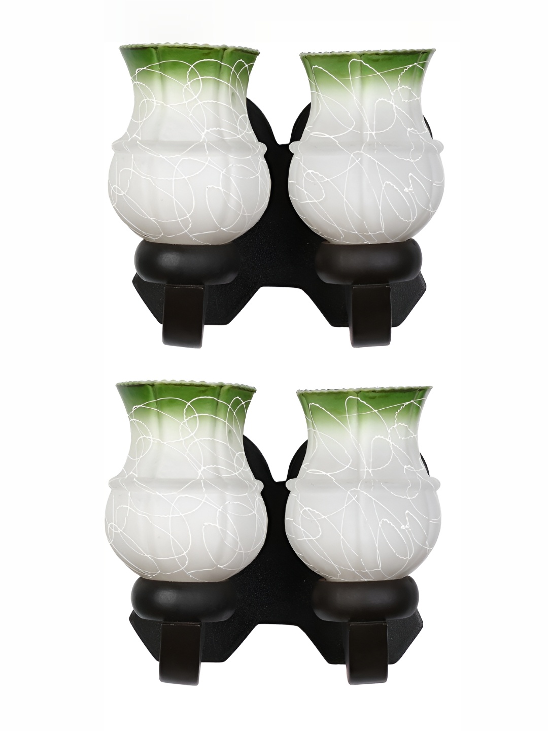 

1ST TIME White & Green 2 Pieces Abstract Printed Glass Traditional Wall Lamps