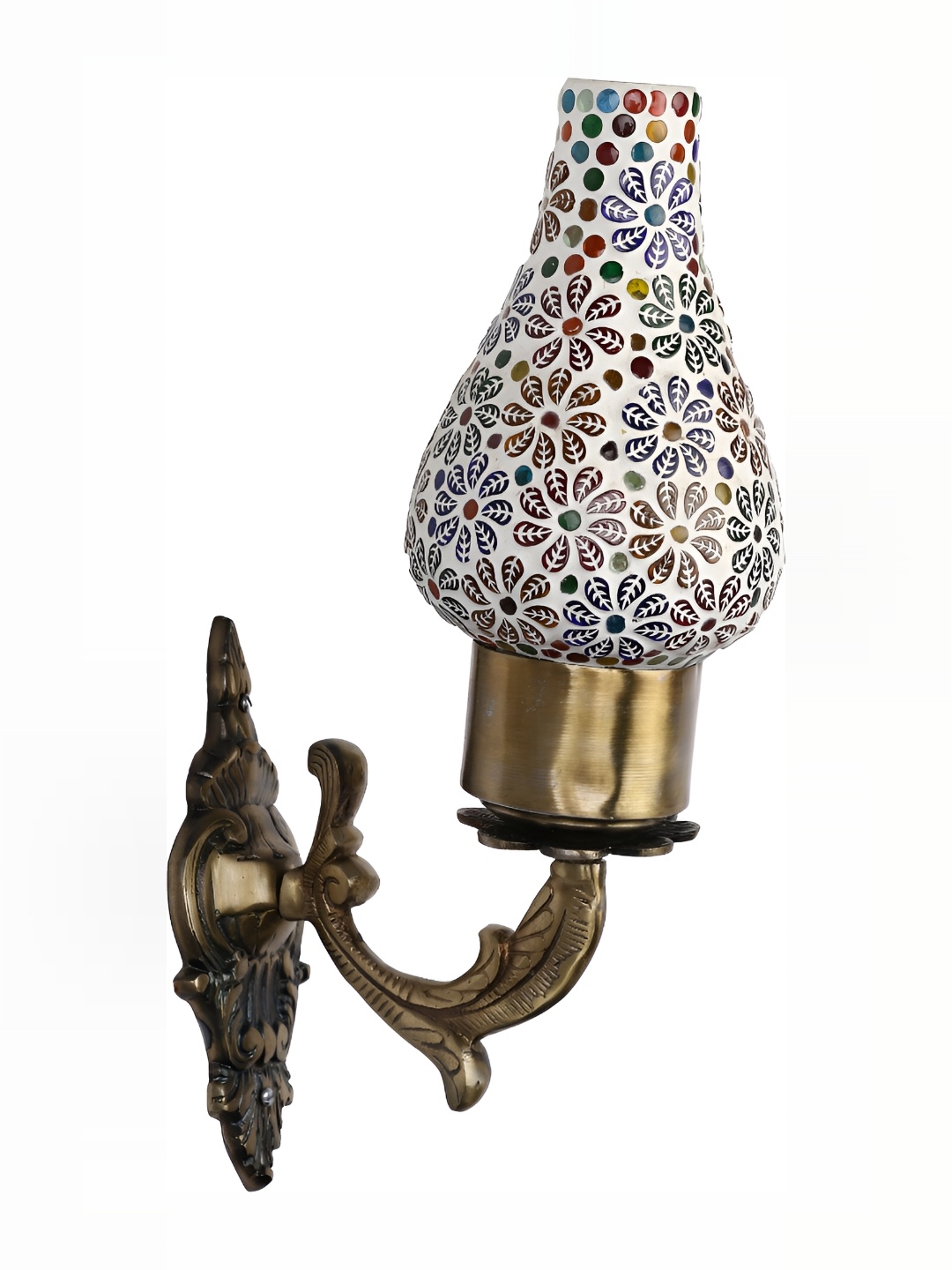 

1ST TIME Gold-Toned & White Textured Glass Traditional Wall Lamp
