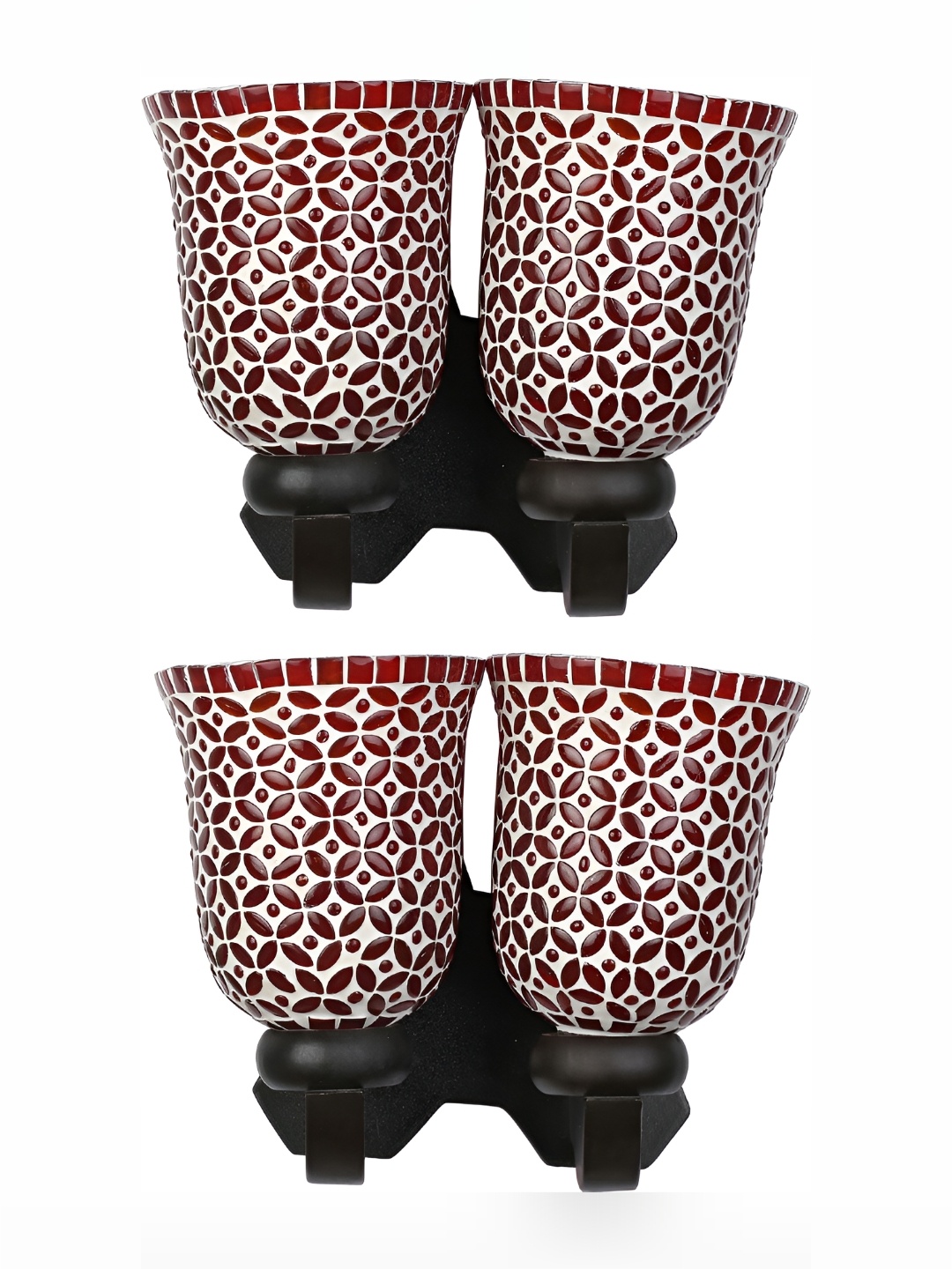 

1ST TIME White & Maroon 2 Pieces Textured Glass Contemporary Wall Lamps