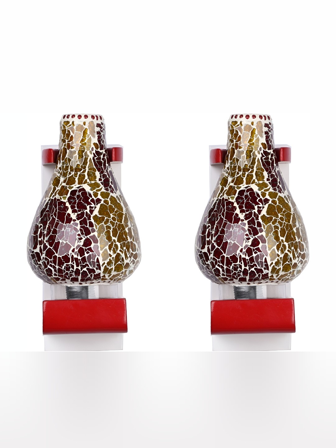 

1ST TIME Brown & White 2 Pcs Textured Glass Abstract Shaped Wall Lamps