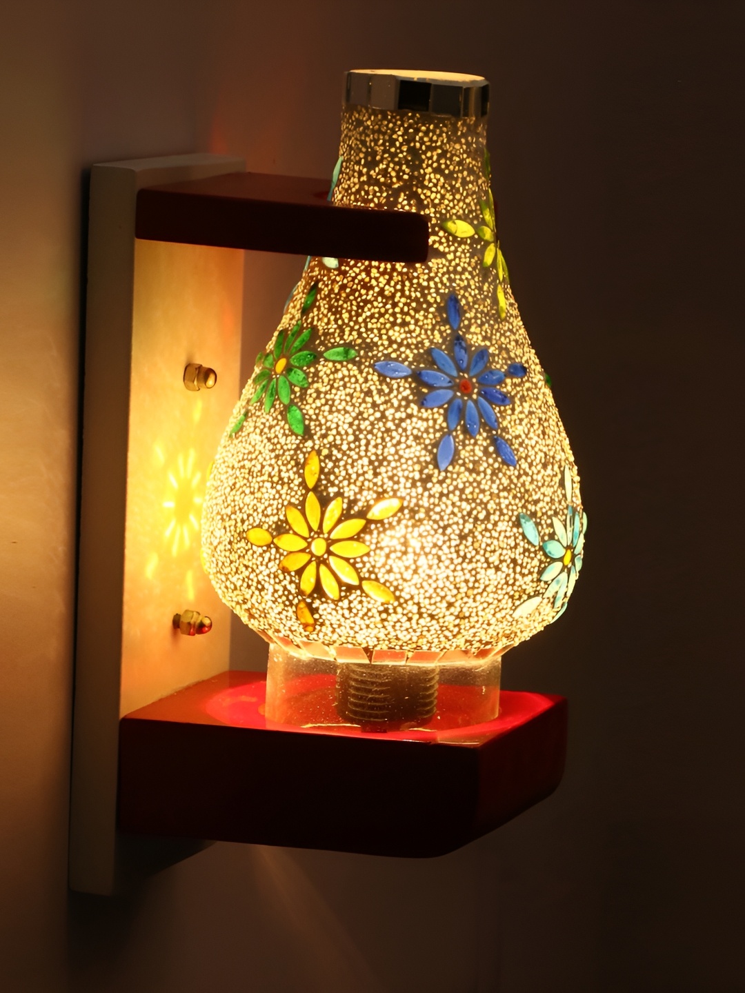 

1ST TIME Beige & Blue Textured Glass Abstract Shaped Wall Lamp