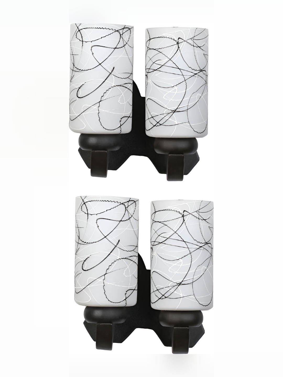 

1ST TIME White & Black Wooden Printed Traditional Cylinder Shaped Wall Lamp