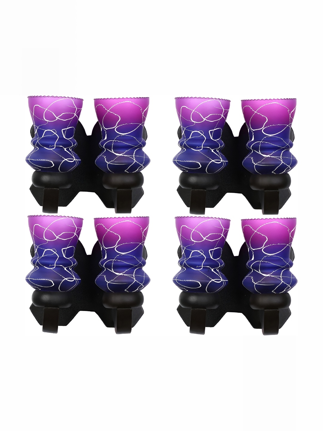 

1ST TIME Blue & Purple 4 Pieces Printed Glass Contemporary Abstract Shaped Wall Lamps