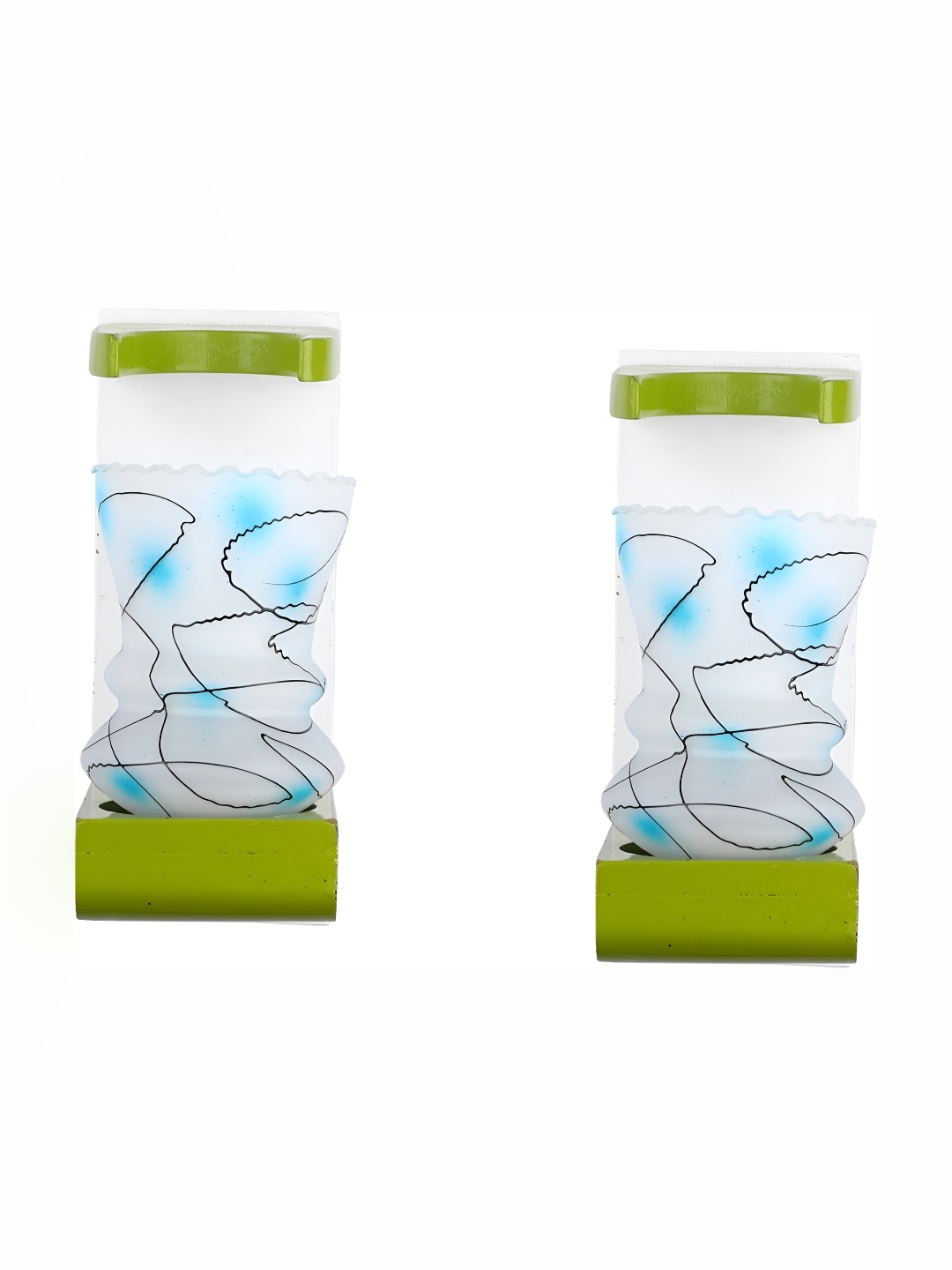 

1ST TIME White & Blue Printed Glass Traditional Cylinder Shaped Wall Lamp