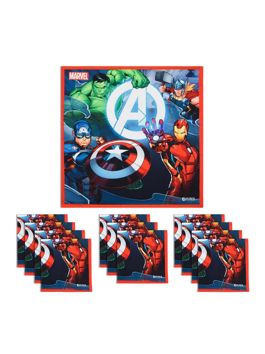 

Kuber Industries Kids Pack Of 12 Avengers Printed Cotton Handkerchiefs, Red