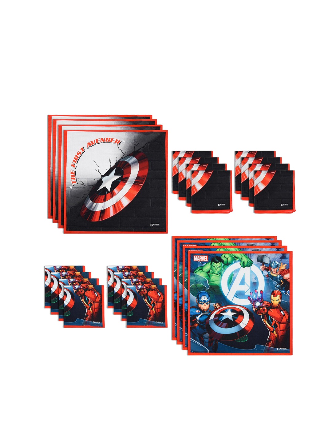 

Kuber Industries Kids Pack Of 24 Avengers Printed Cotton Handkerchiefs, Red