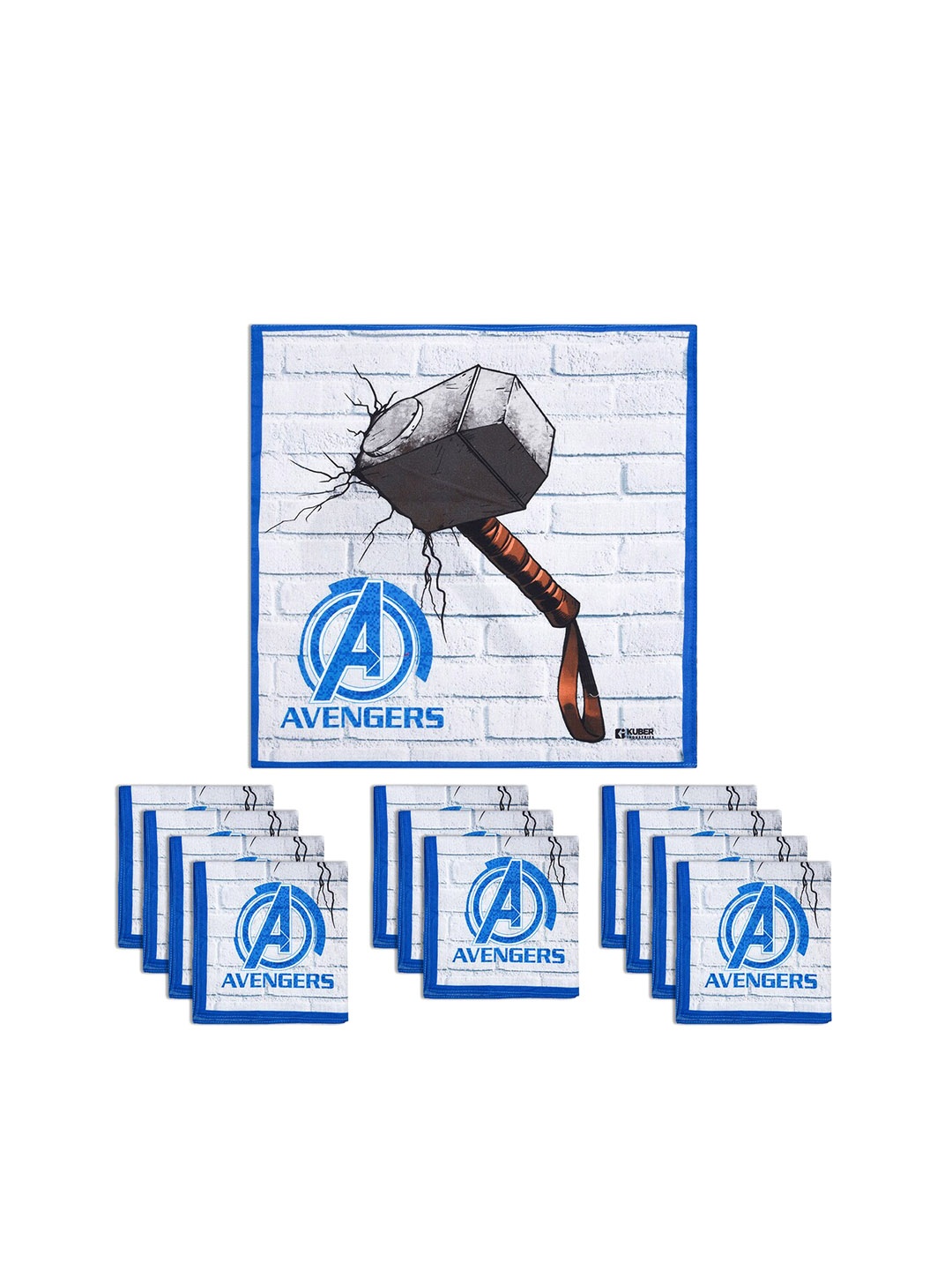 

Kuber Industries Kids Pack Of 12 Avengers Printed Pure Cotton Handkerchiefs, White