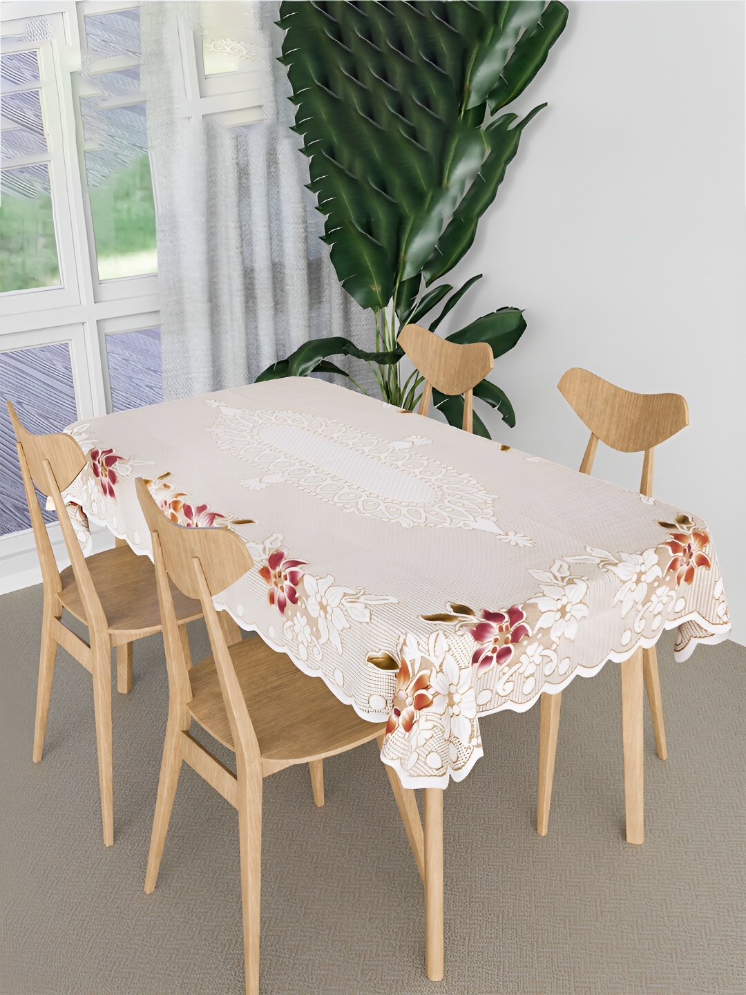 

Kuber Industries Cream & Brown Floral Printed Waterproof Cotton 4 Seater Table Cover