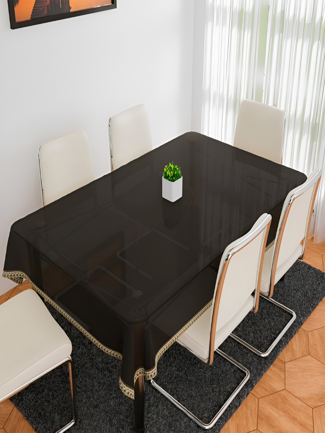 

Kuber Industries Black & White Waterproof 6 Seater Table Cover