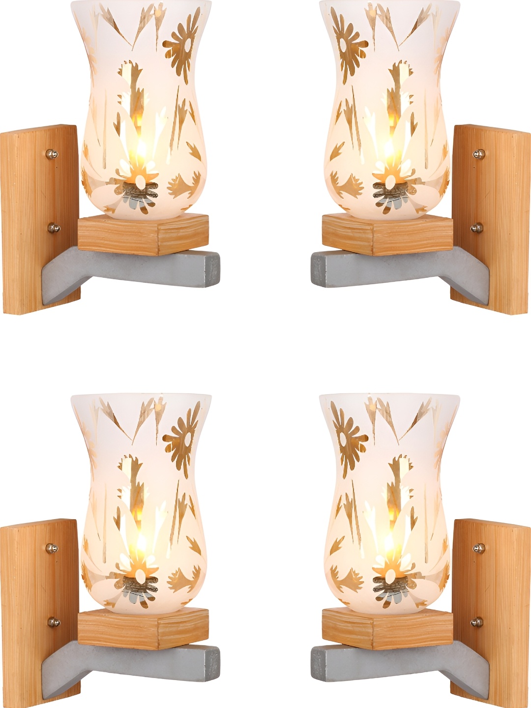 

1ST TIME White & Beige 2 Pcs Printed Glass Traditional Rectangle Shaped Wall Lamp