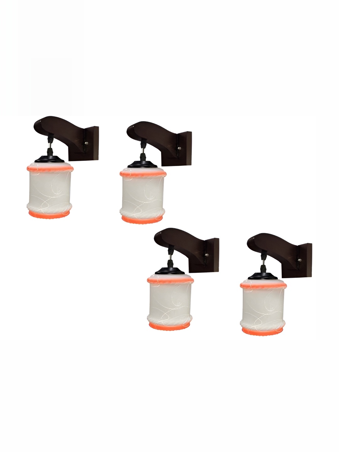 

1ST TIME Orange & White 4 Pcs Printed Glass Bell Shaped Wall Lamps