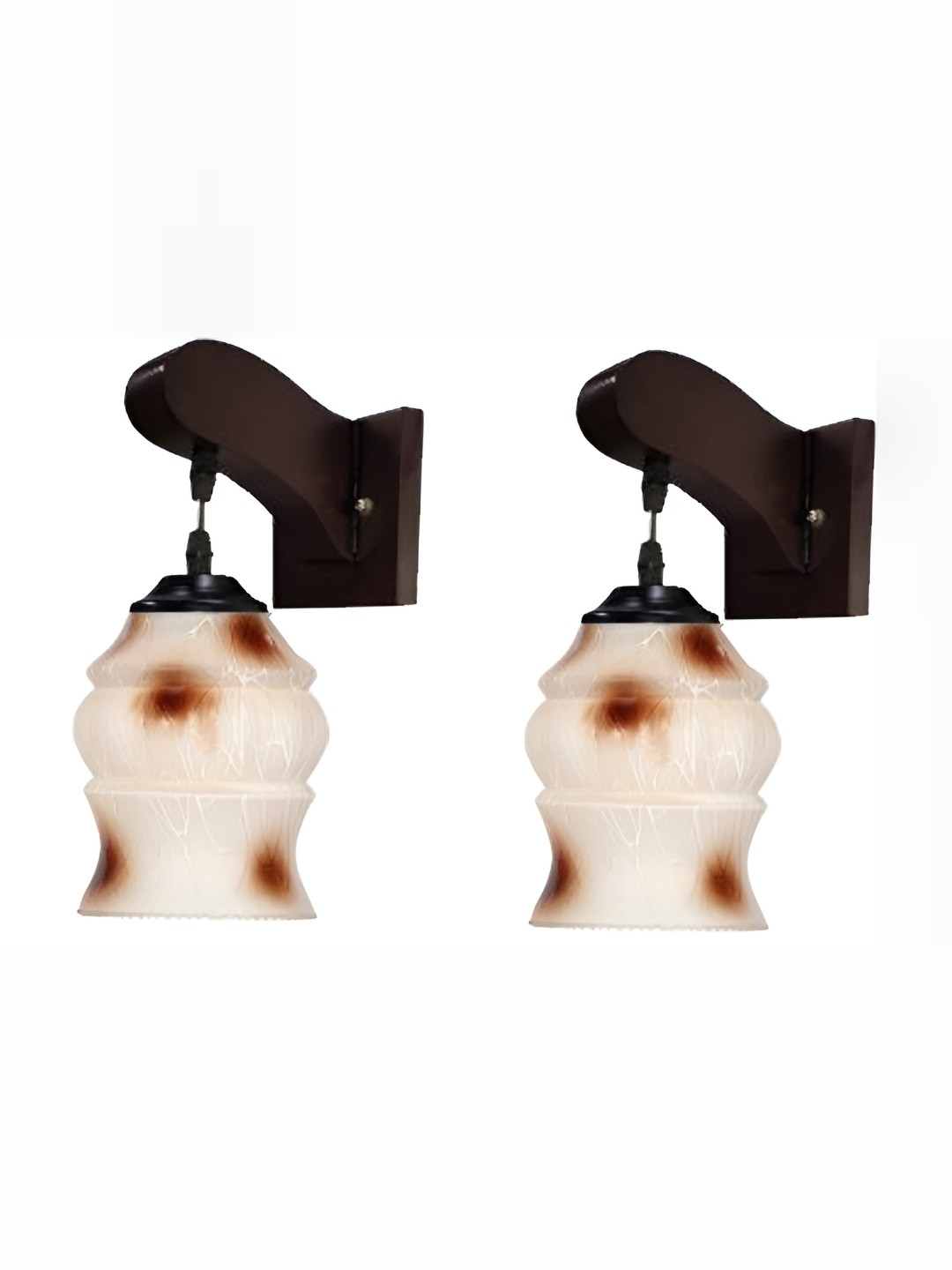 

1ST TIME Cream & Brown 2 Pieces Textured Glass Contemporary Abstract Shaped Wall Lamps