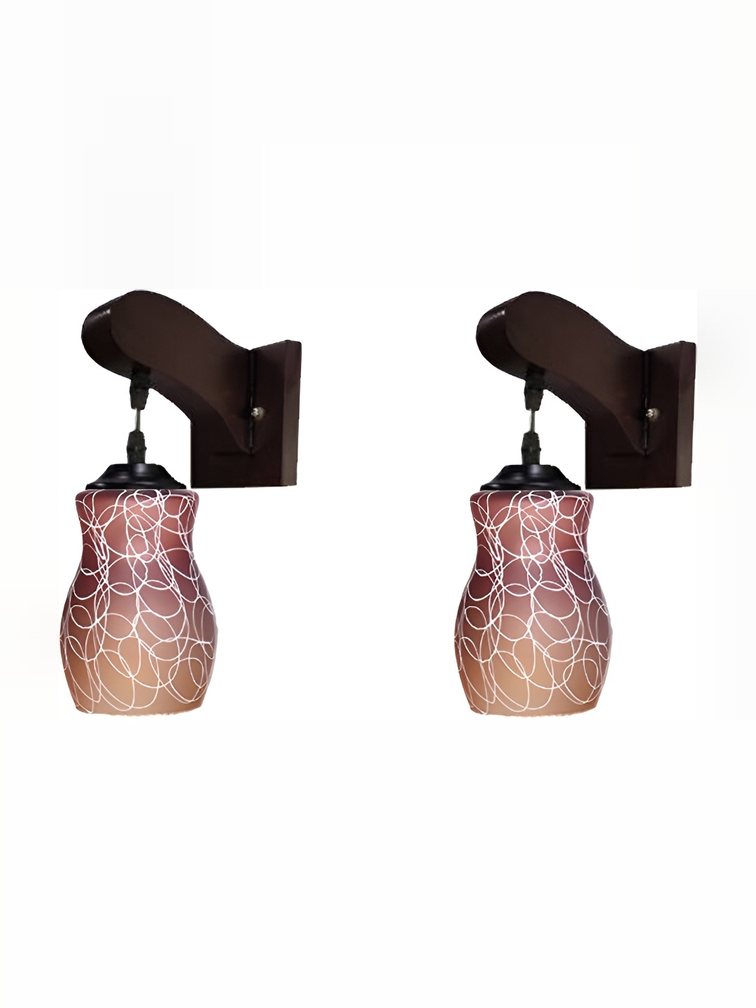 

1ST TIME Brown & White 2 Pcs Printed Contemporary Abstract Shaped Glass Wall Lamp