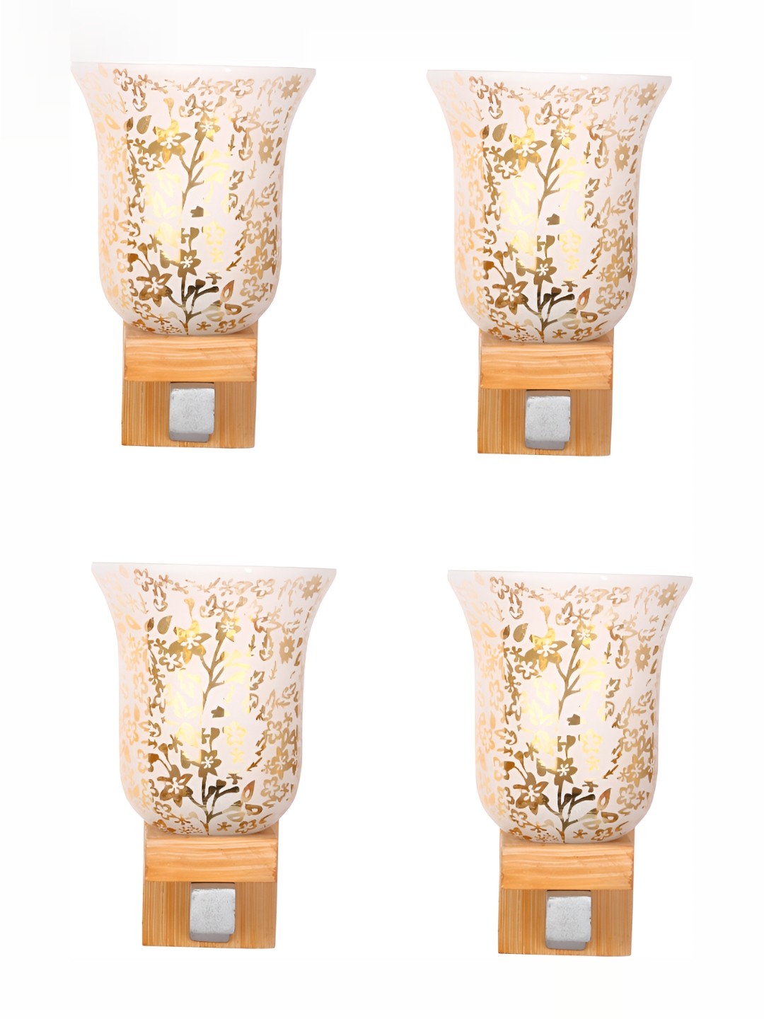 

1ST TIME White 4 Pieces Printed Glass Traditional Rectangle Shaped Wall Lamps, Brown