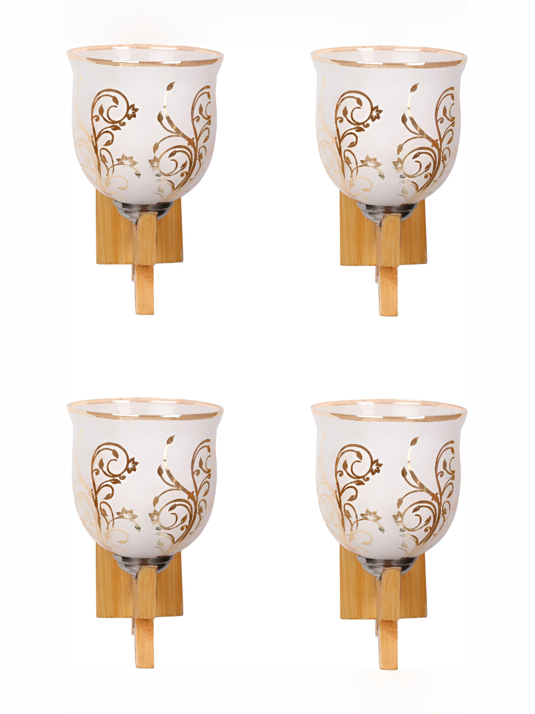 

1ST TIME White & Gold Toned 4 Pieces Glass Contemporary Abstract Shaped Wall Lamps