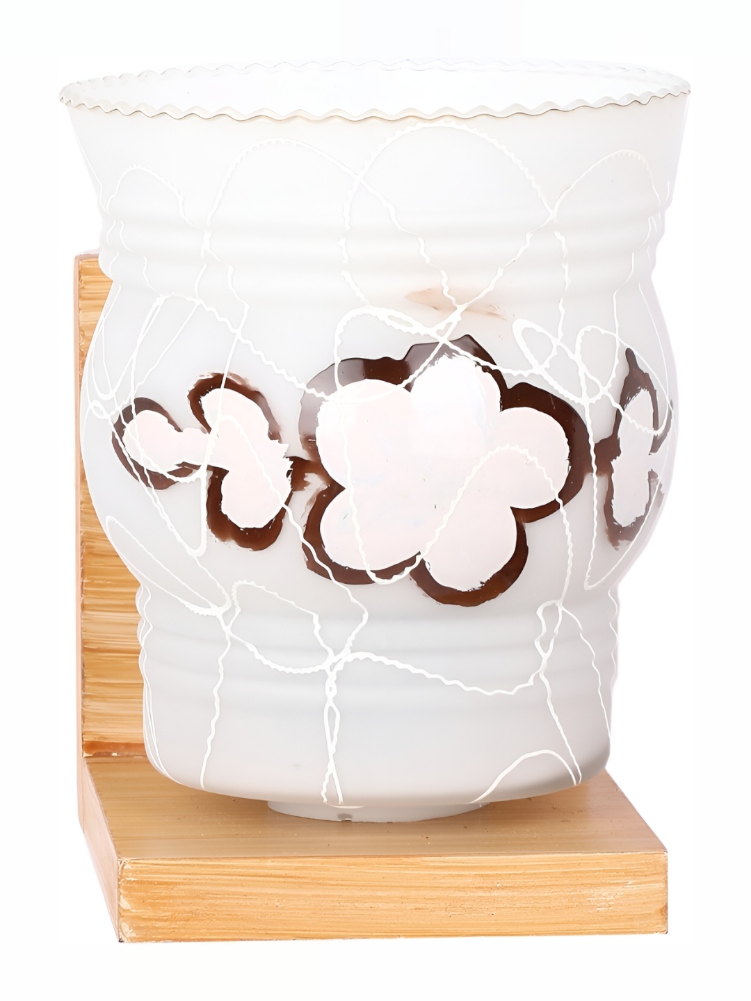 

1ST TIME White & Beige Printed Glass Contemporary Bell Shaped Wall Lamp
