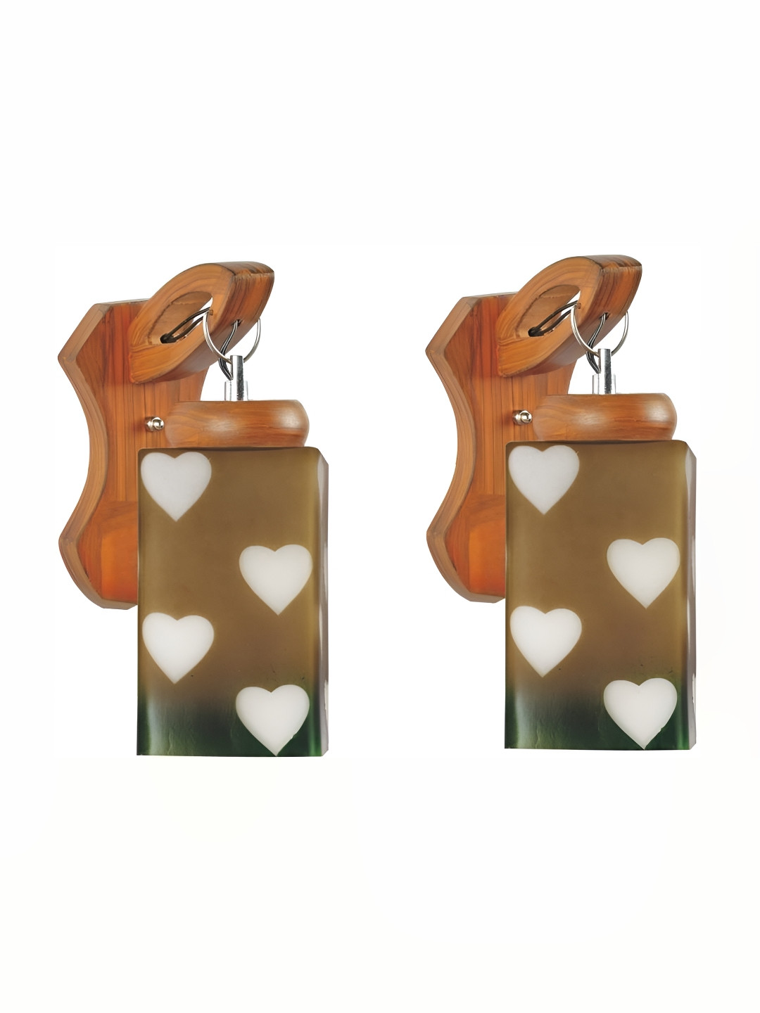 

1ST TIME Green & White 2 Pieces Printed Traditional Cylinder Shaped Wall Lamps