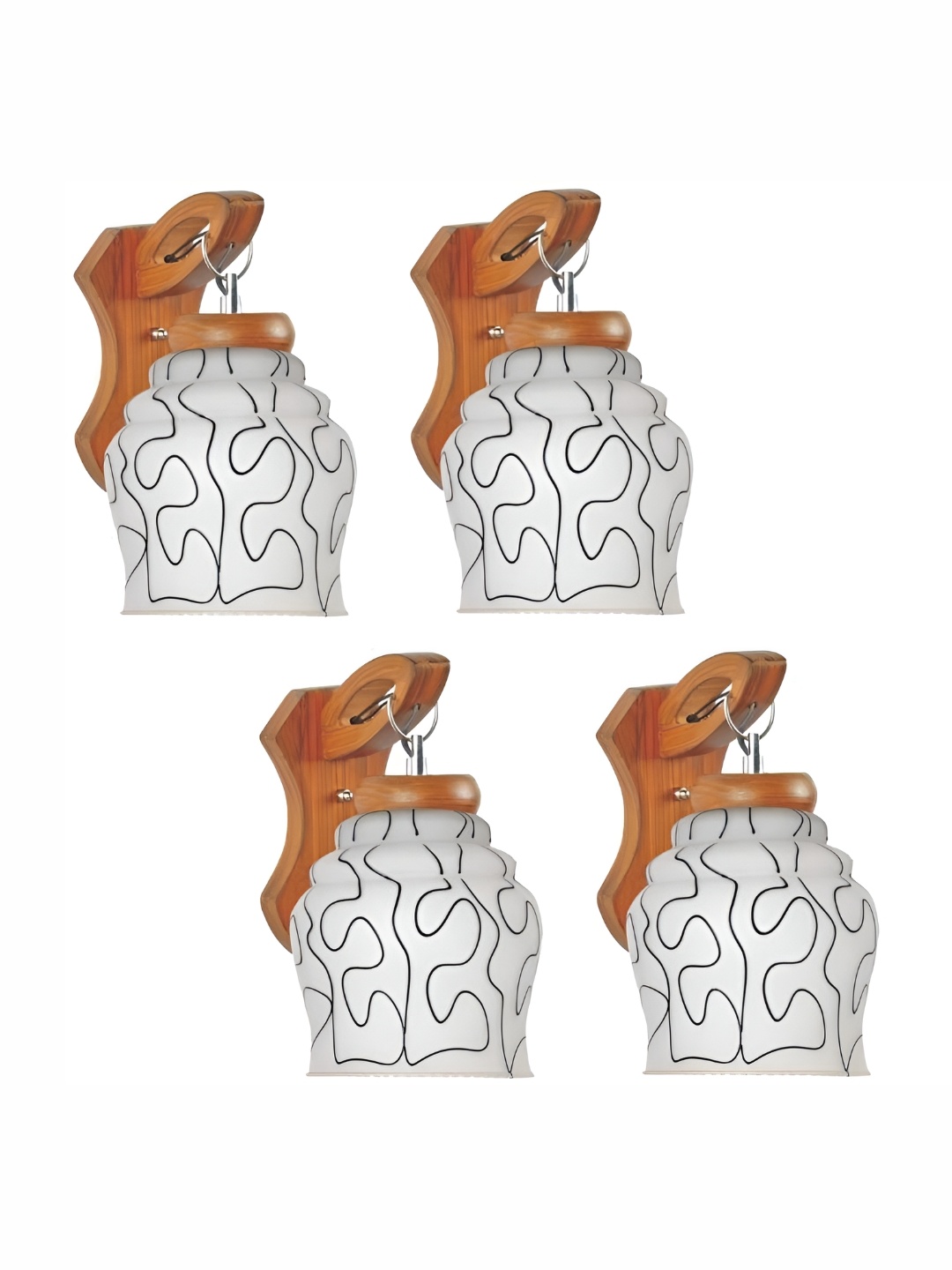 

1ST TIME White & Brown 4 Pieces Glass Contemporary Bell Shaped Wall Lamps
