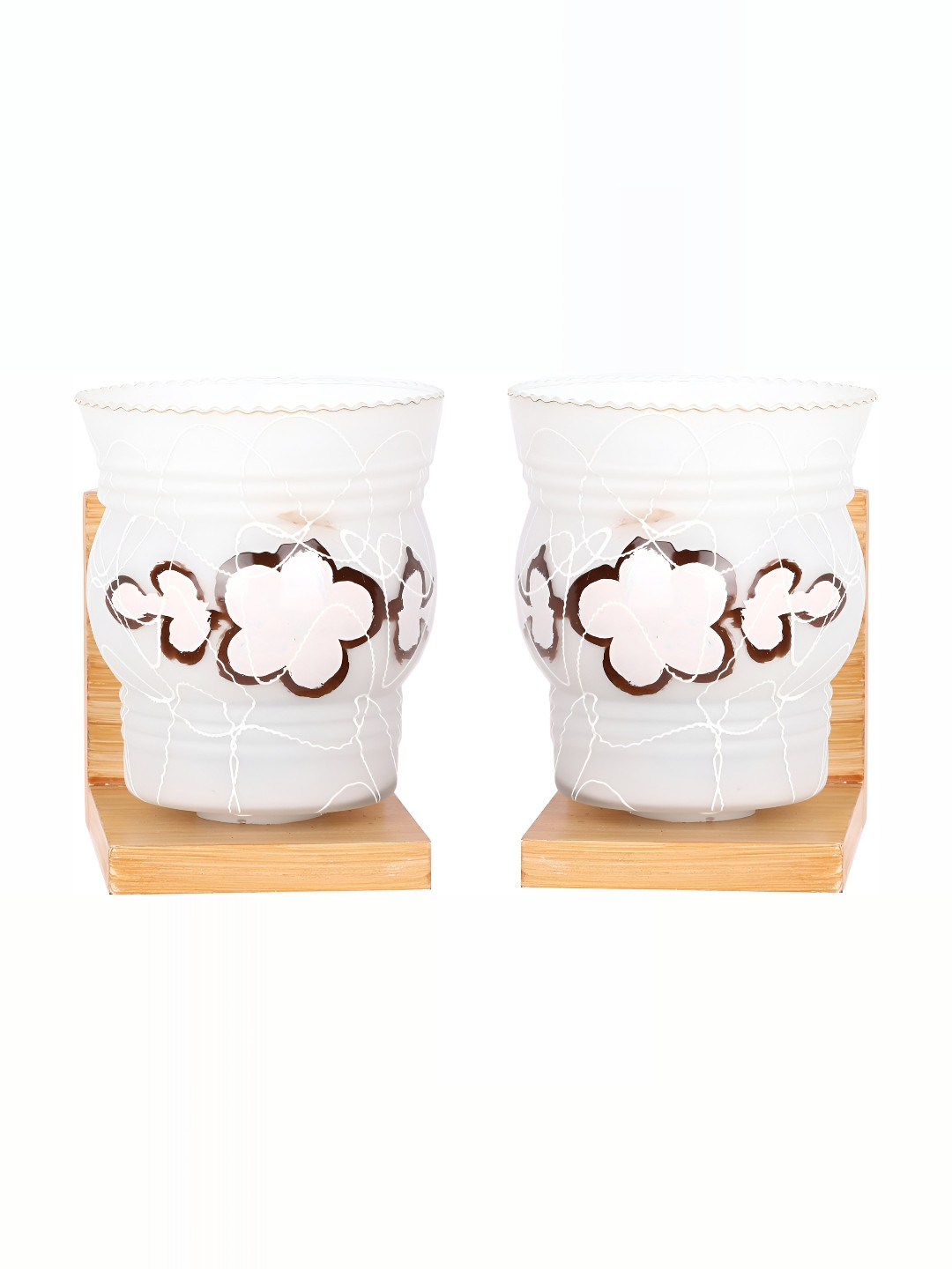 

1ST TIME White & Brown 2 Pieces Printed Glass Contemporary Wall Lamps