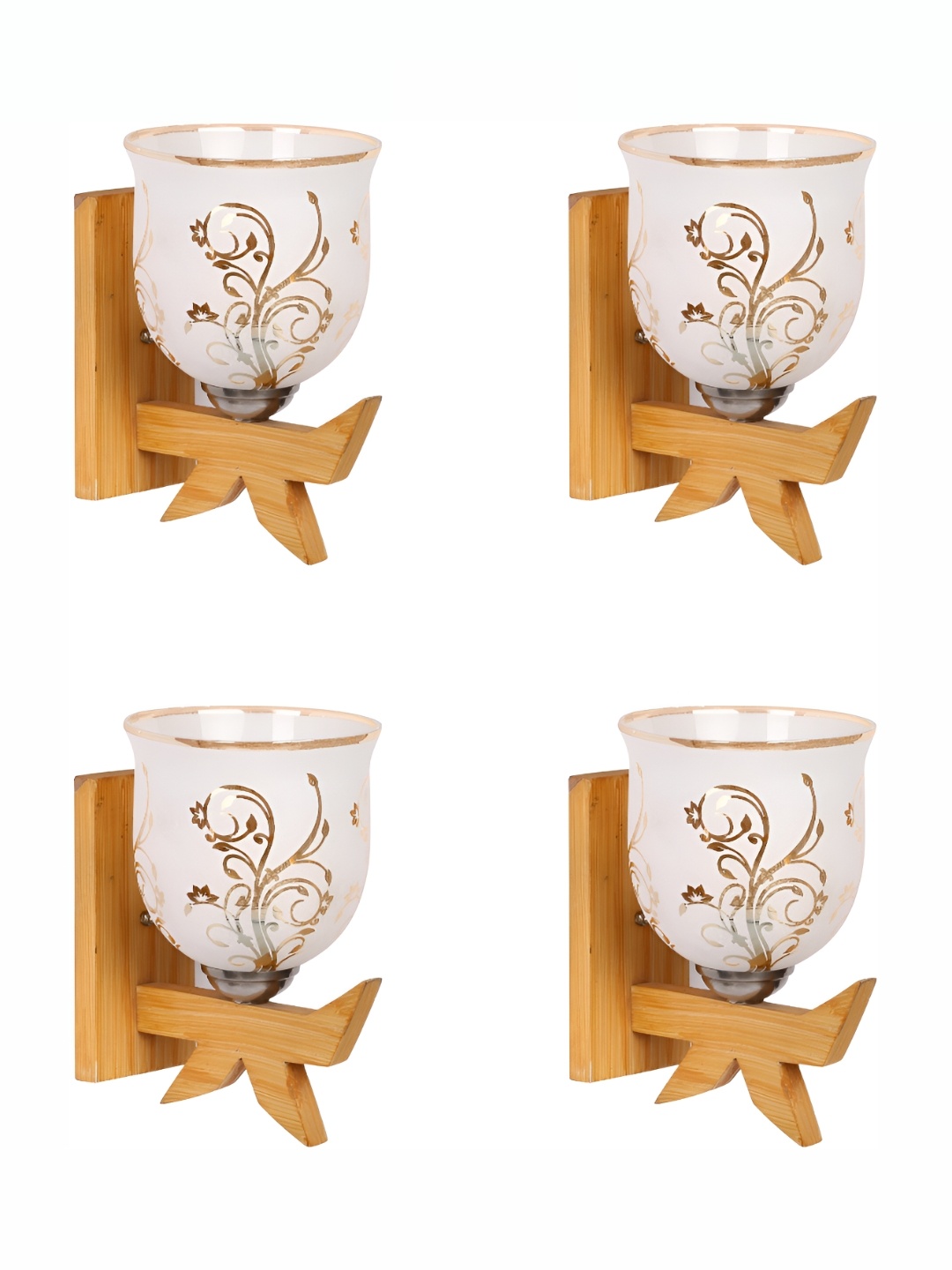

1ST TIME White & Brown 4 Pieces Printed Abstract Shaped Glass Wall Lamps