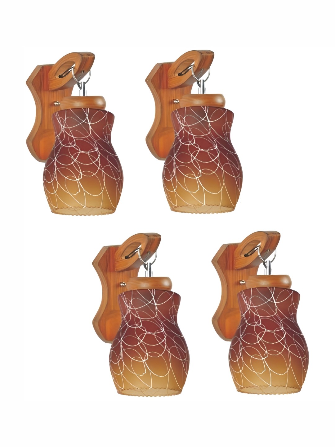 

1ST TIME Brown & White 4 Pieces Printed Bell Shaped Glass Wall Lamps