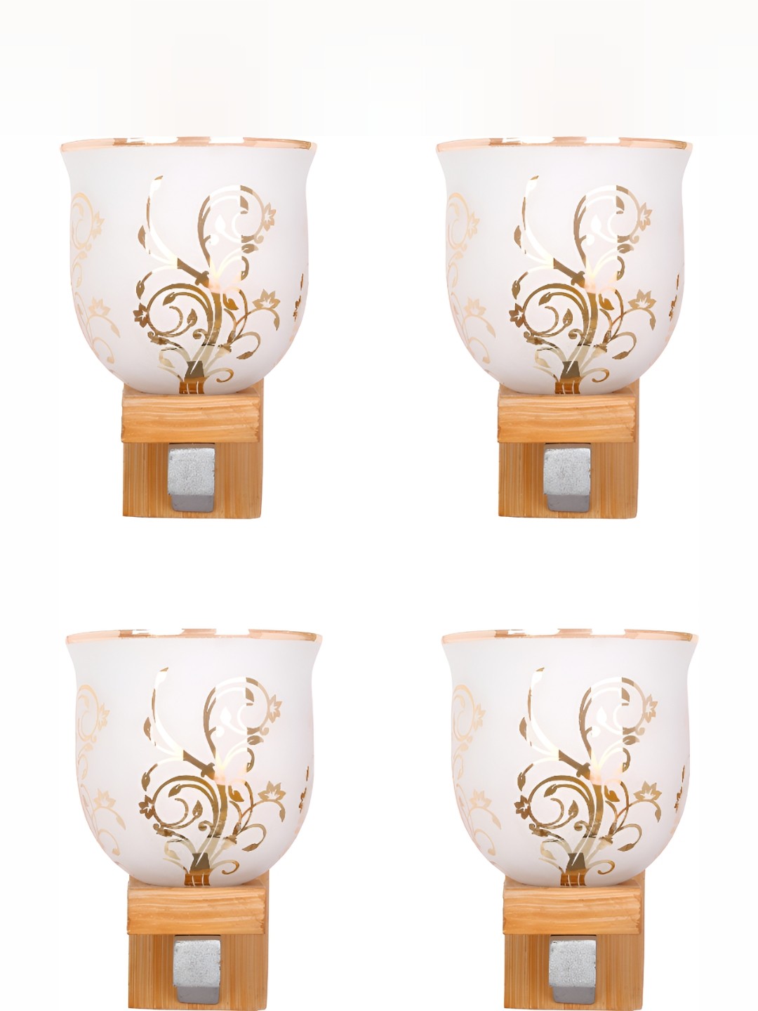 

1ST TIME White & Brown 4 Pieces Floral Printed Glass Traditional Wall Lamps