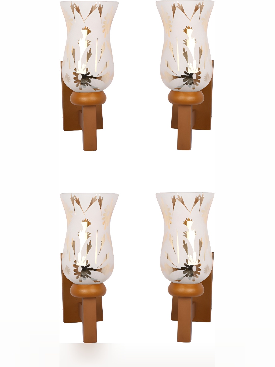 

1ST TIME White & Tan 4 Pieces Printed Glass Contemporary Cylinder Shaped Wall Lamps
