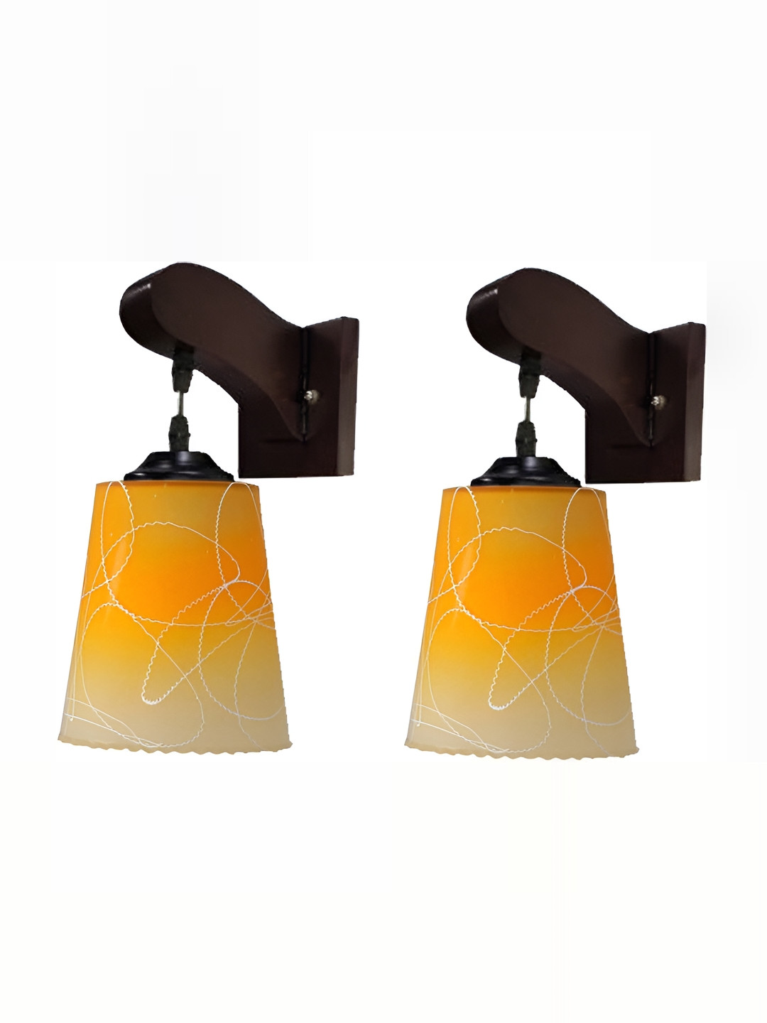 

1ST TIME Orange & Black 2 Pieces Printed Contemporary Glass Wall Lamps