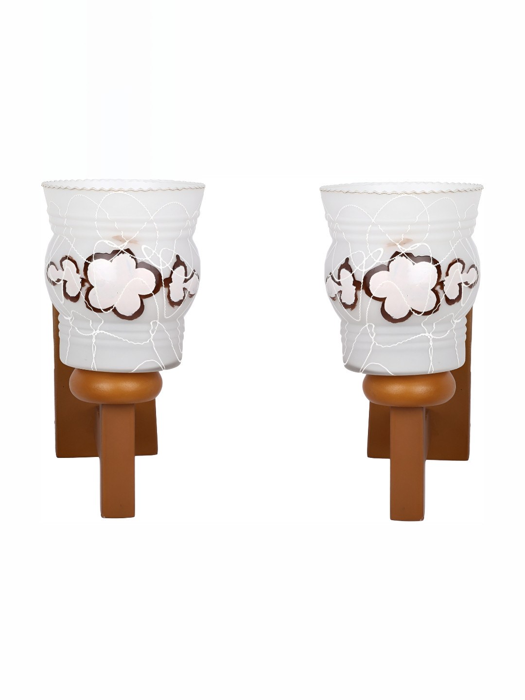 

1ST TIME White & Brown 2 Pieces Printed Glass Contemporary Abstract Shaped Wall Lamps