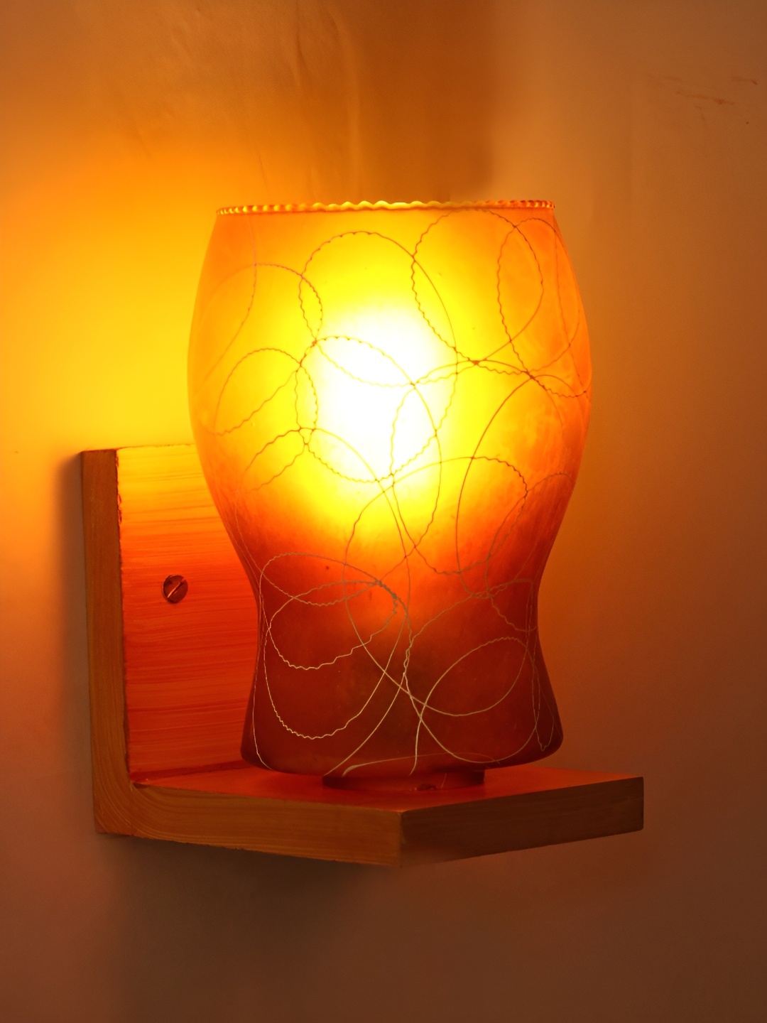 

1ST TIME Yellow & Beige Printed Glass Traditional Abstract Shaped Wall Lamp