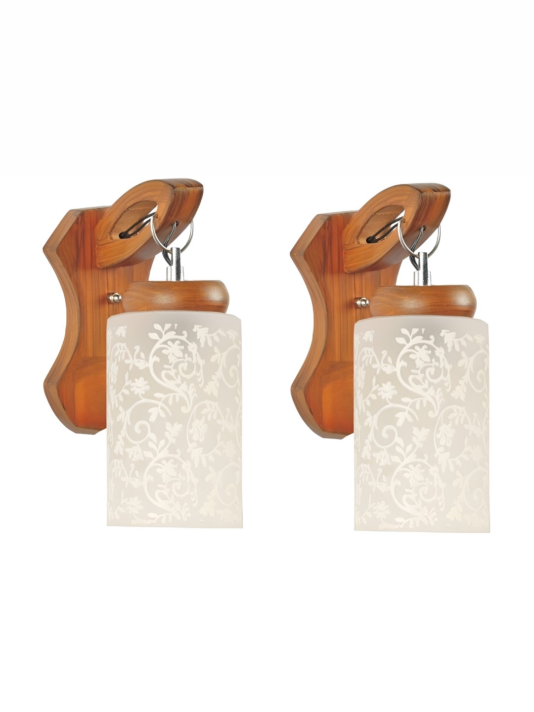 

1ST TIME White & Brown 2 Pieces Printed Glass Contemporary Rectangle Shaped Wall Lamps