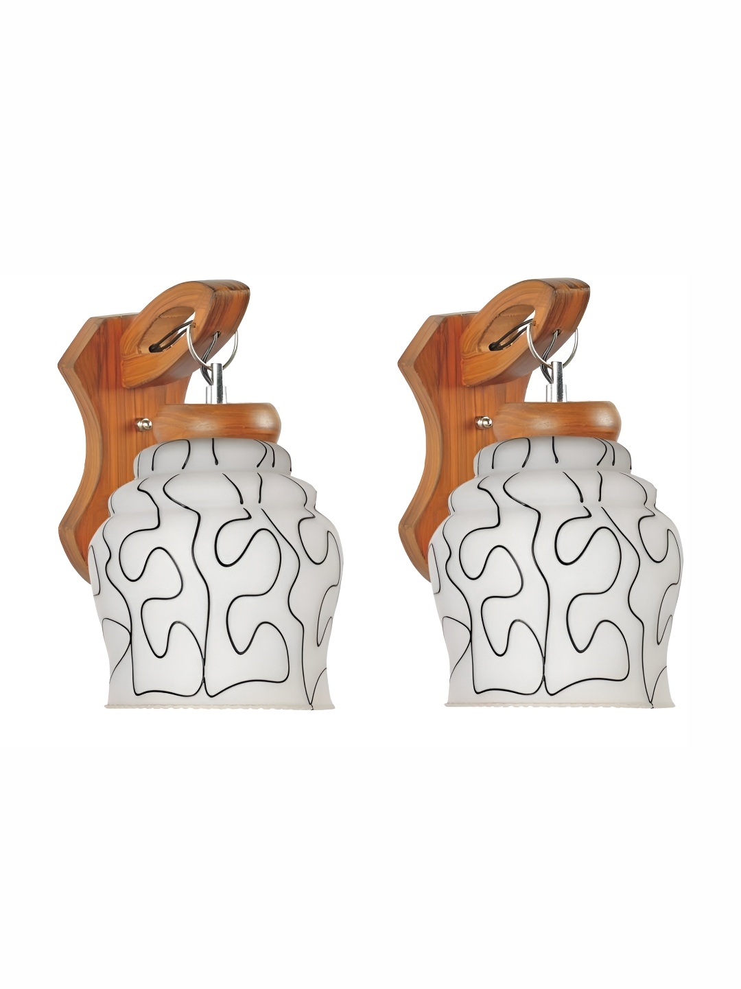 

1ST TIME White & Black 2 Pieces Wooden Printed Traditional Rectangle Shaped Wall Lamps