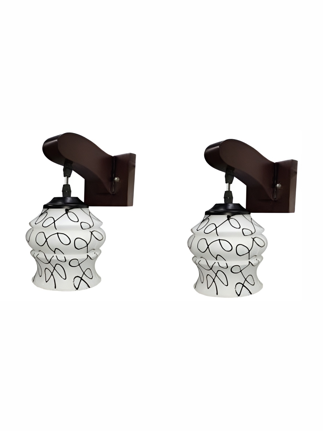 

1ST TIME Black & White 2 Pieces Wooden Traditional Abstract Shaped Wall Lamps