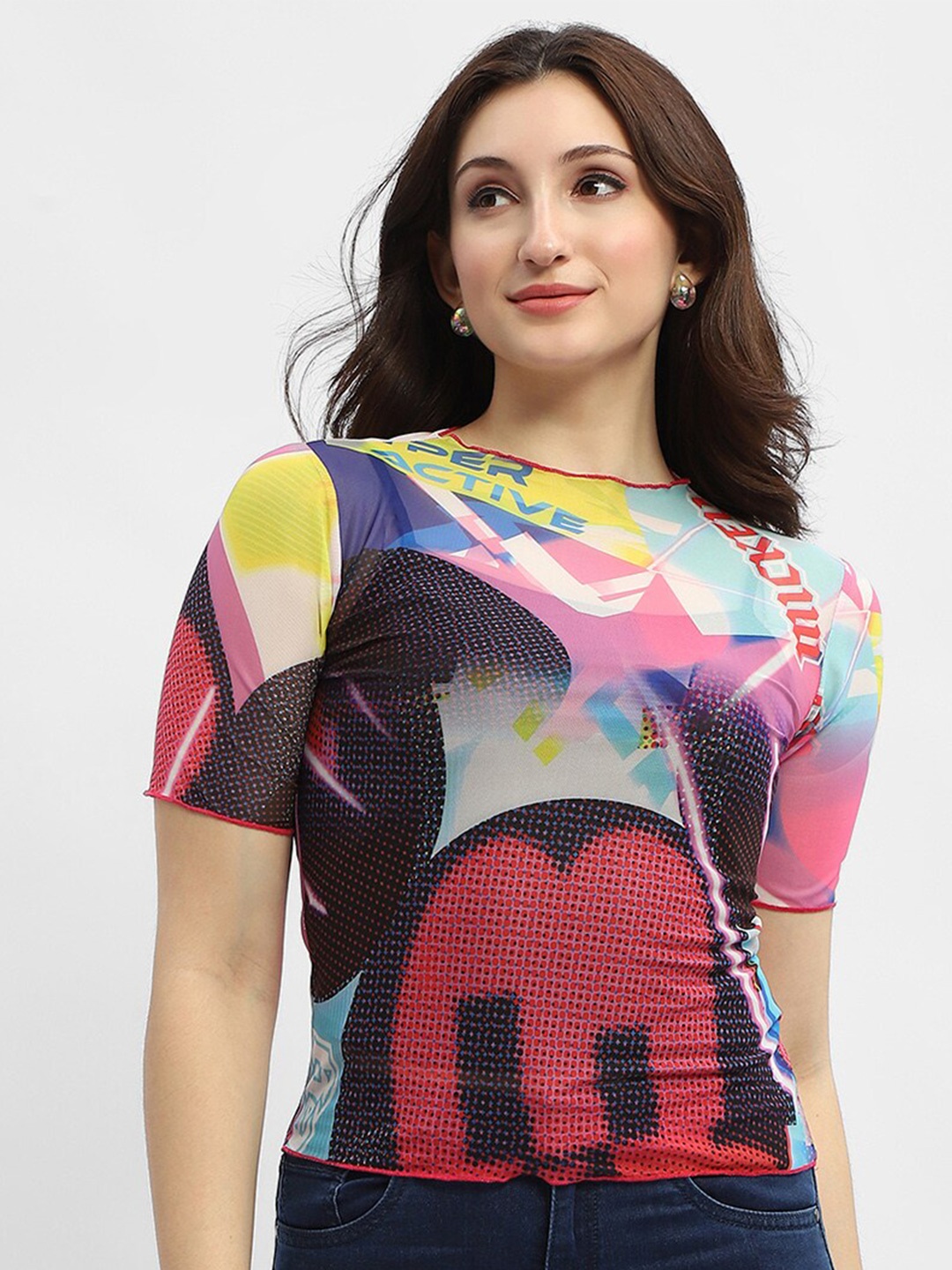 

Madame Mickey Graphic Printed Fitted Top, Red