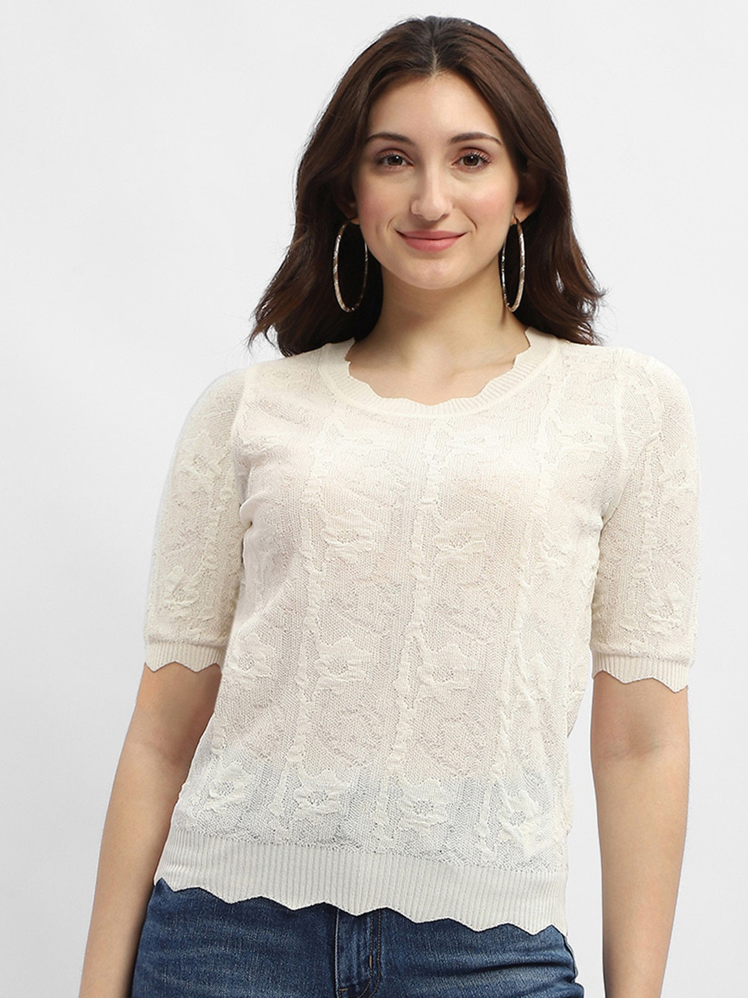 

Madame Self Design Short Sleeves Top, Beige