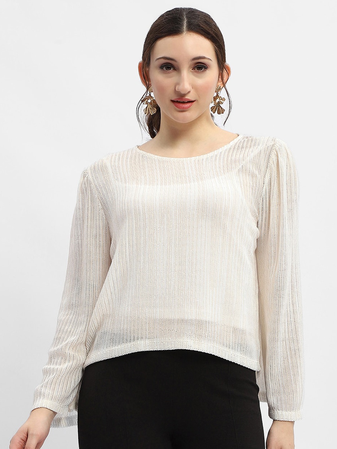 

Madame Self Design Puff Sleeves Top, Off white