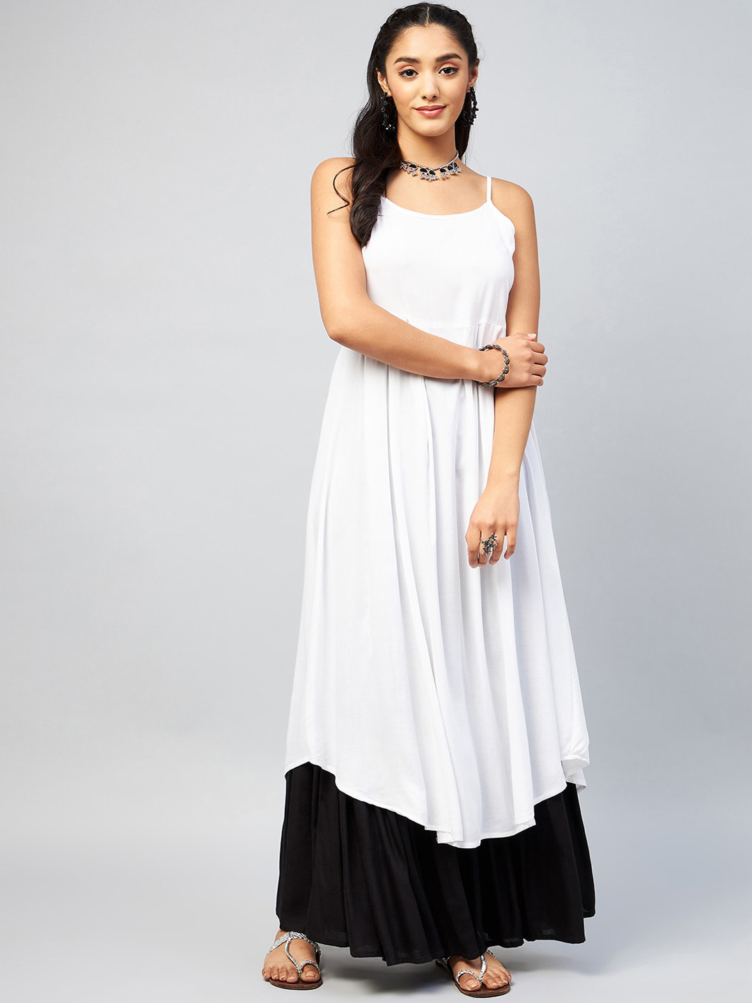 

InWeave Women Geometric Colourblocked Sequinned Anarkali Kurta, White
