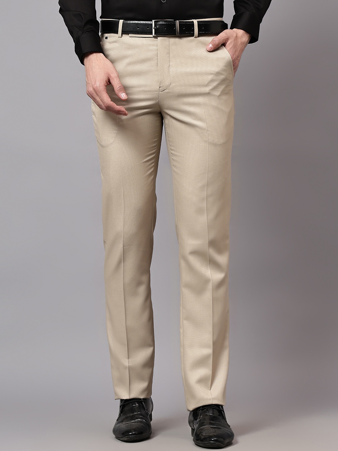 

Cantabil Men Self Design Formal Trouser, Beige