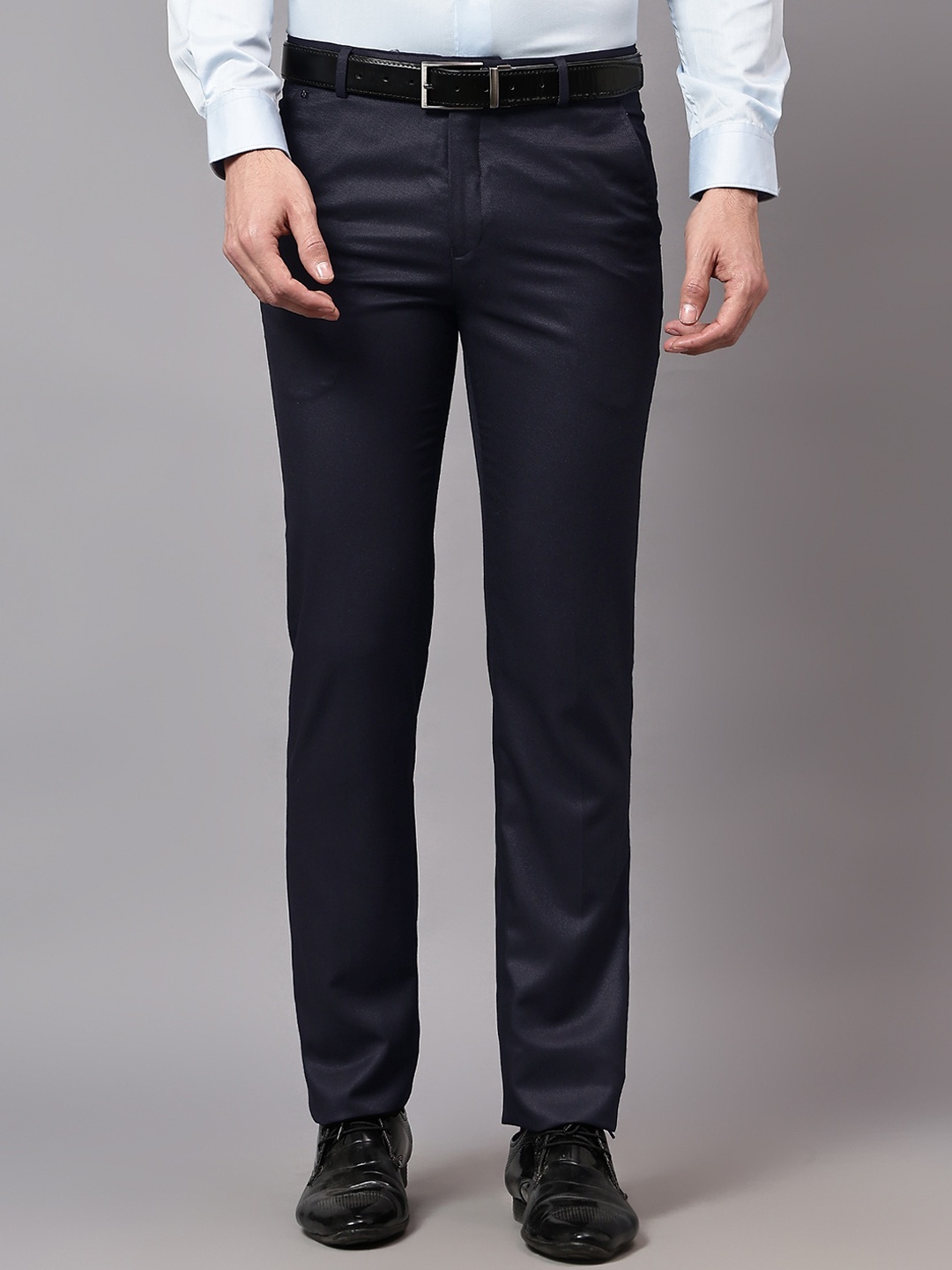 

Cantabil Men Mid-Rise Regular Fit Formal Trousers, Navy blue